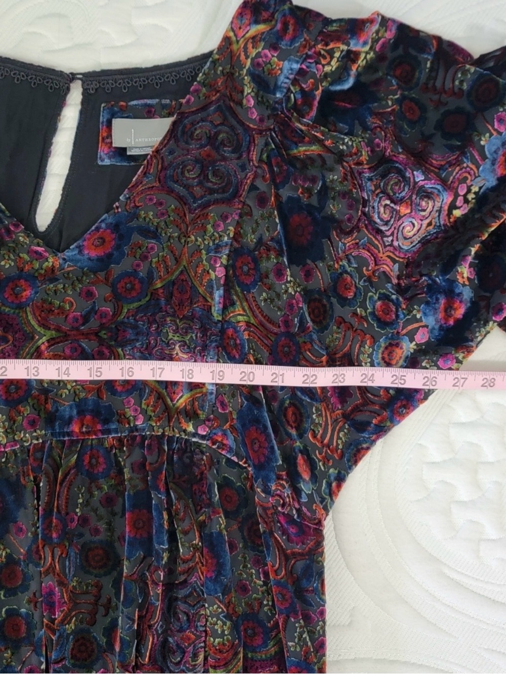 Anthropologie Mona Burnout Velvet Floral Mini Dress Long Billowy Sleeves Size XL - Picture 9 of 10